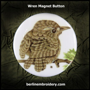 Needle Minder With a Print of a Wren Embroidery Stitched by Tanja Berlin