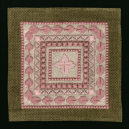 Canvas Work Range of Stitches Worked in Pink Stitched by Beppy Berlin #cwrswp