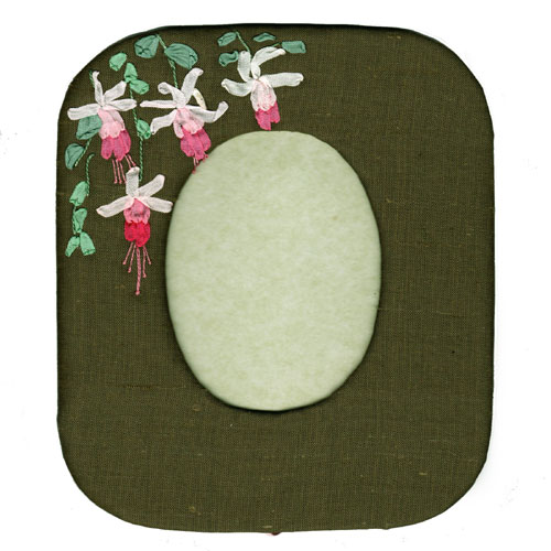 Silk Ribbon Fuchsia Embroidery Brown Photo Frame by Beppy Berlin #srfebpf)