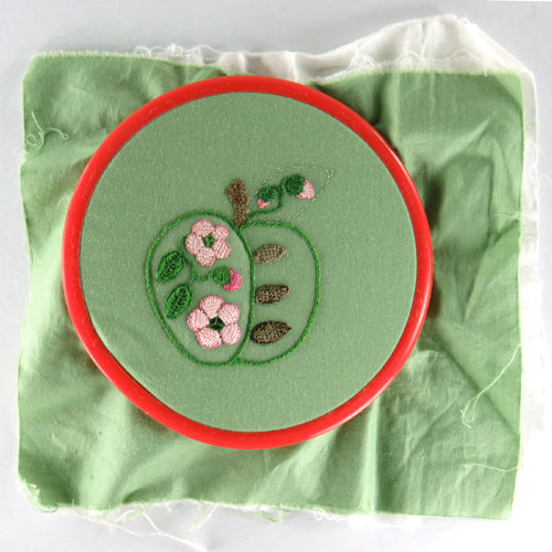 Stumpwork Apple Blossoms inside an Apple Stitched by Beppy Berlin #saba