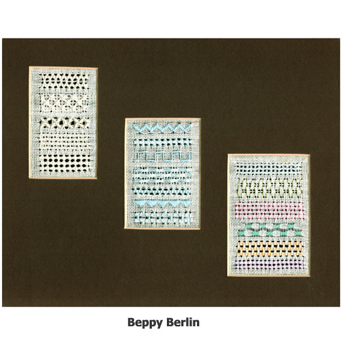 Pulled Work Samples, White, Blue and Multi Coloured Stitched by Beppy Berlin #pwswbmc