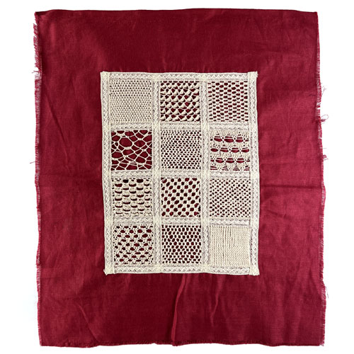 Needle Lace Sampler in Perle Cotton on Fuchsia Fabric by Beppy Berlin #nlpcff